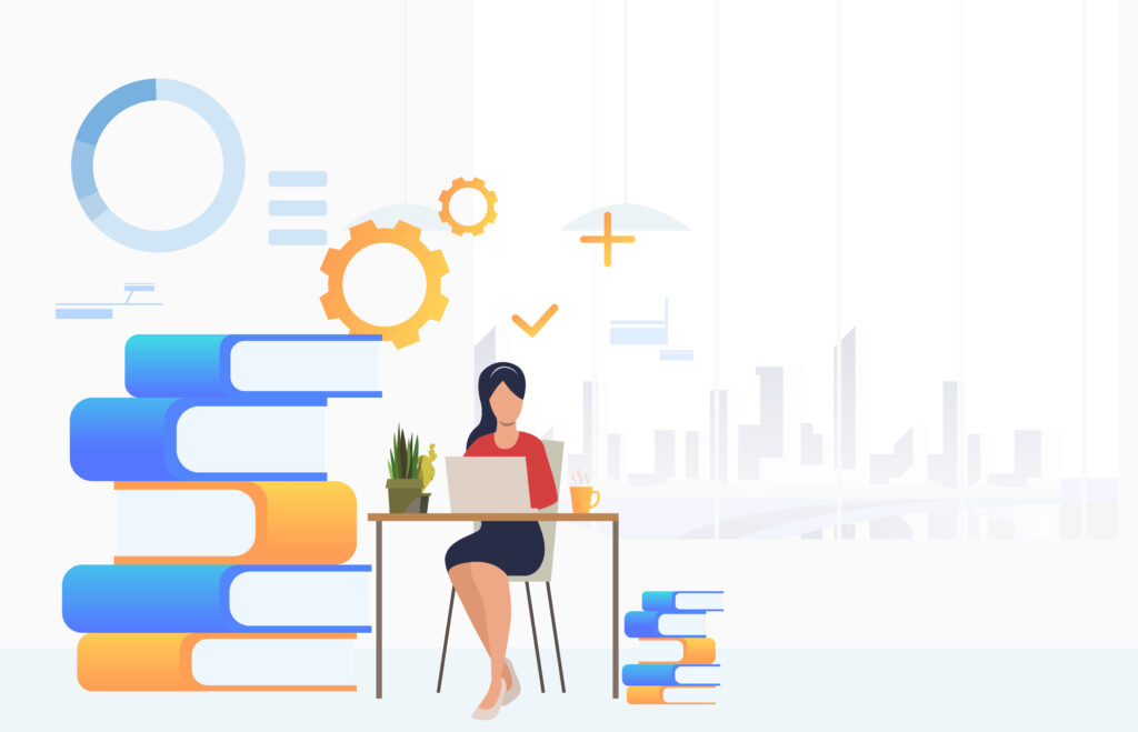 student studying and using laptop at desk