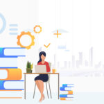 student studying and using laptop at desk